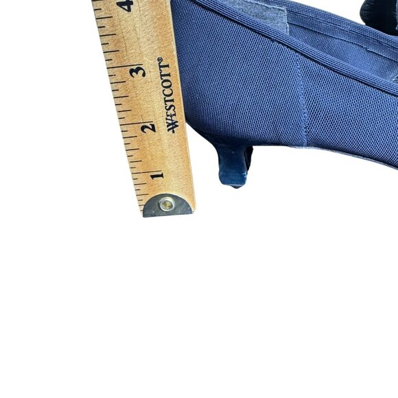 Vintage 90s Stuart Weitzman Navy Blue Square Toe Kitten Heel Loafers, Fabric - Picture 12 of 14